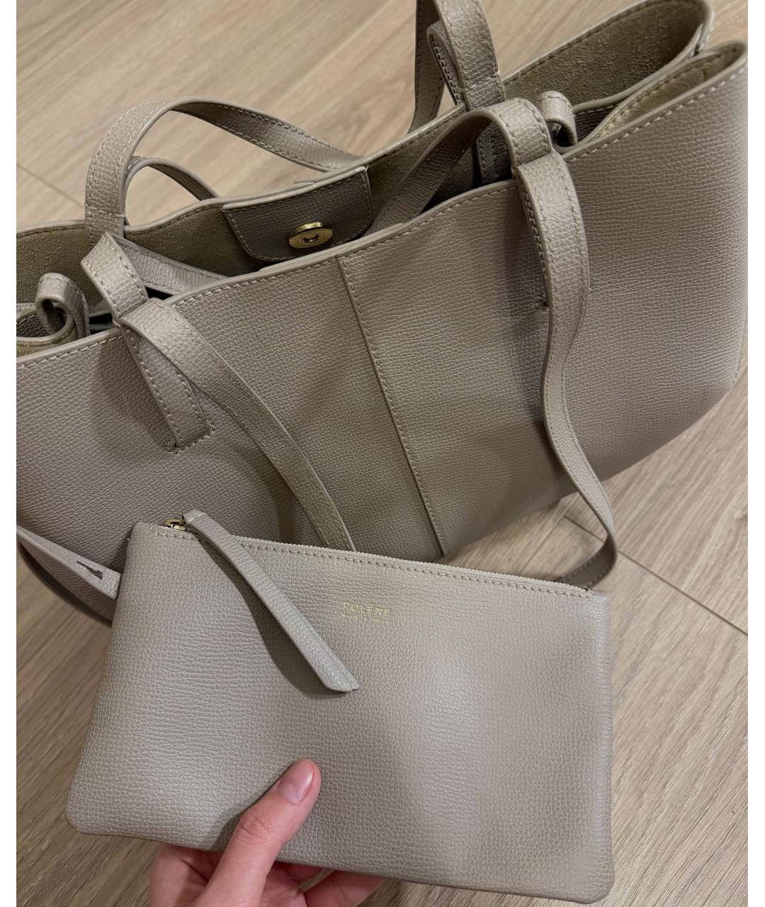 POLENE Бежевая кожаная сумка тоут, фото 4