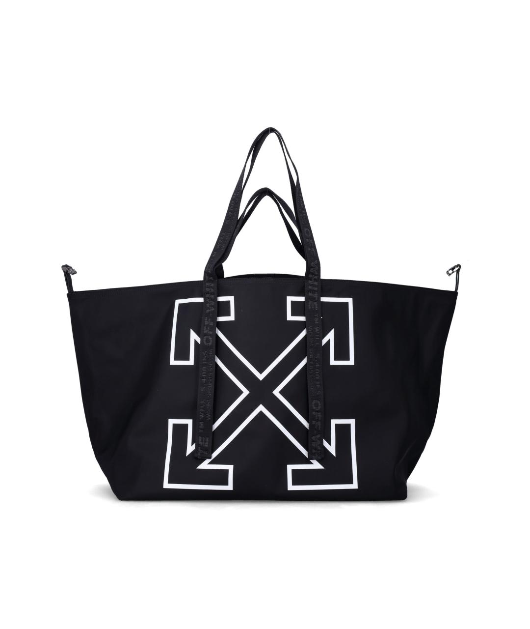 OFF-WHITE Черная кожаная сумка тоут, фото 1