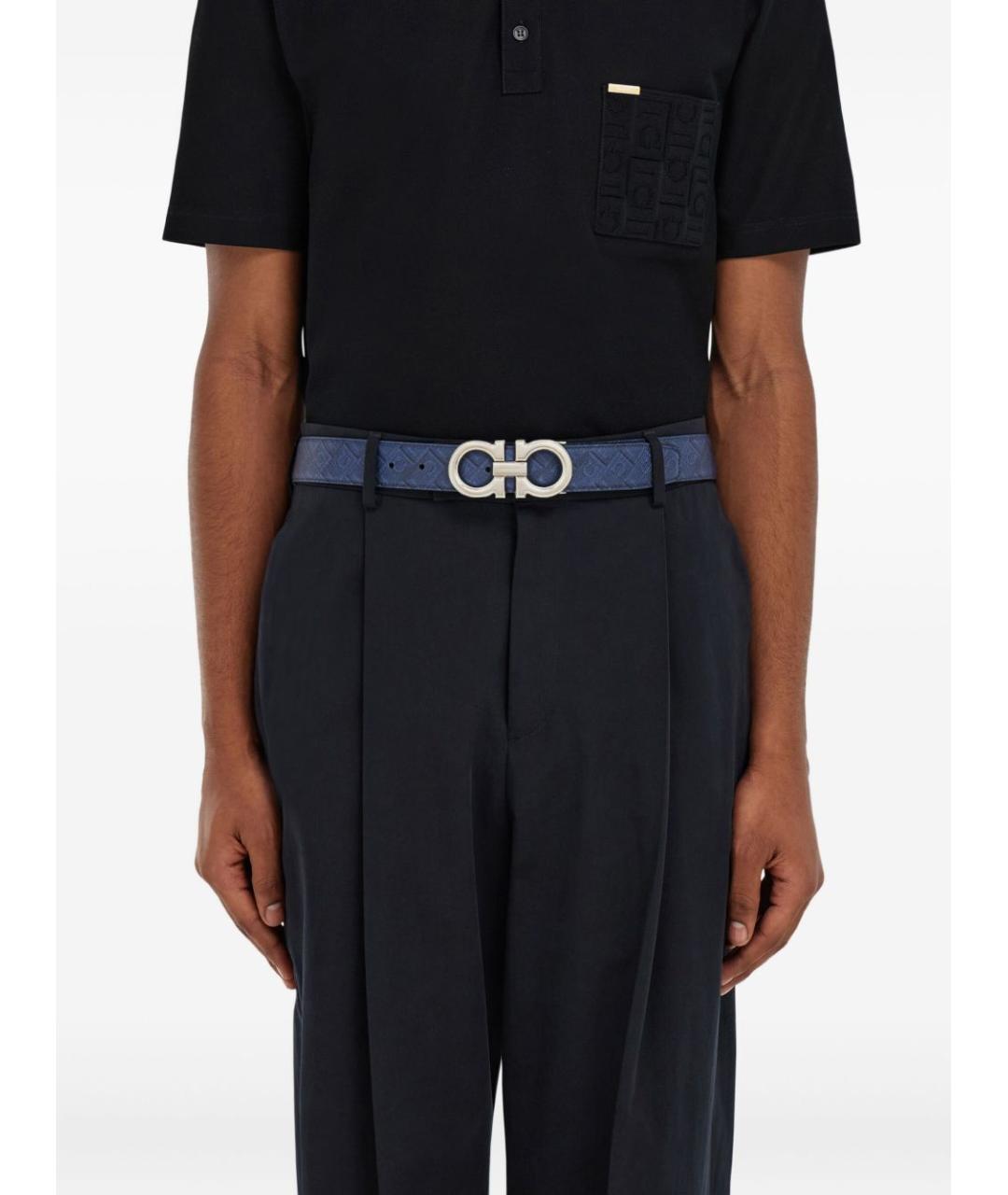 FERRAGAMO Синий кожаный ремень, фото 2