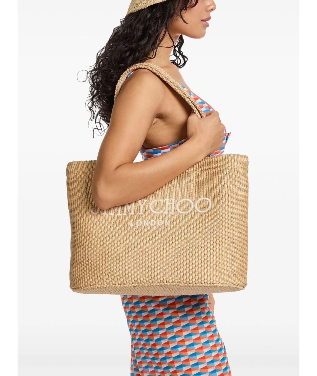 JIMMY CHOO Бежевая пелетеная сумка тоут, фото 4