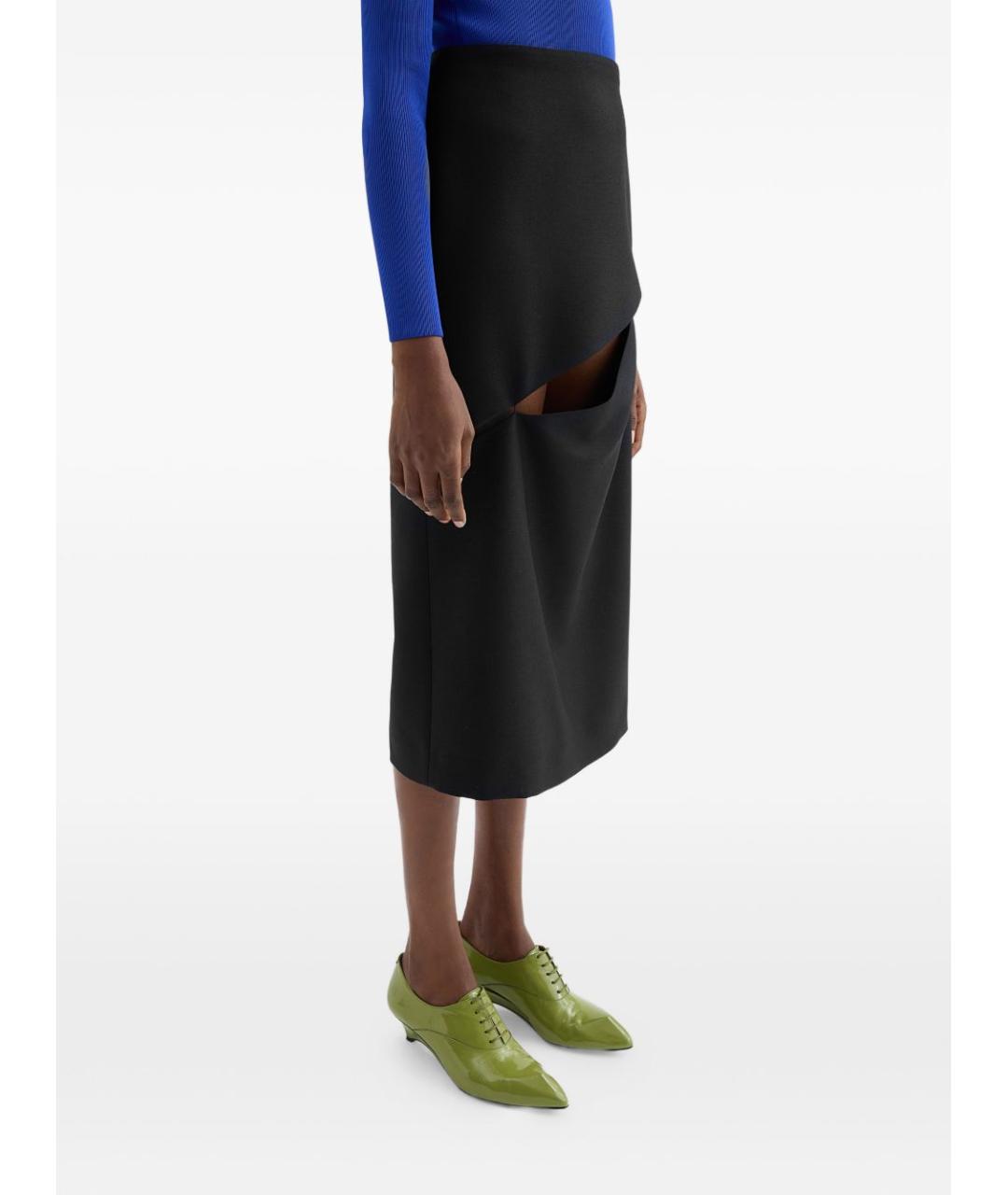 JIL SANDER Черная шерстяная юбка миди, фото 3