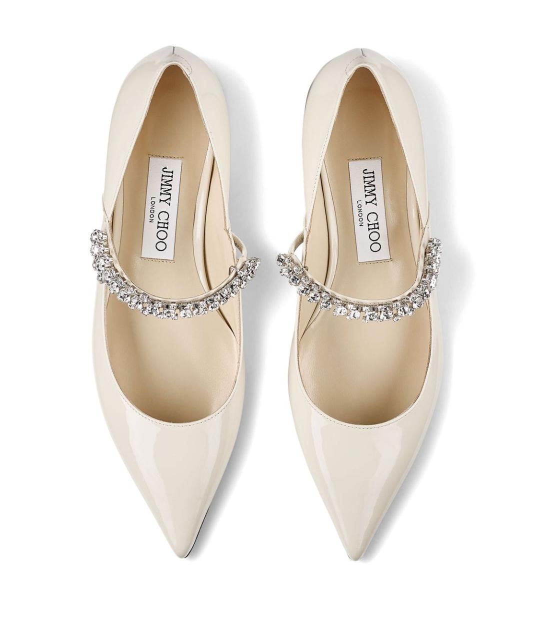 JIMMY CHOO Бежевые кожаные лодочки на низком каблуке, фото 3