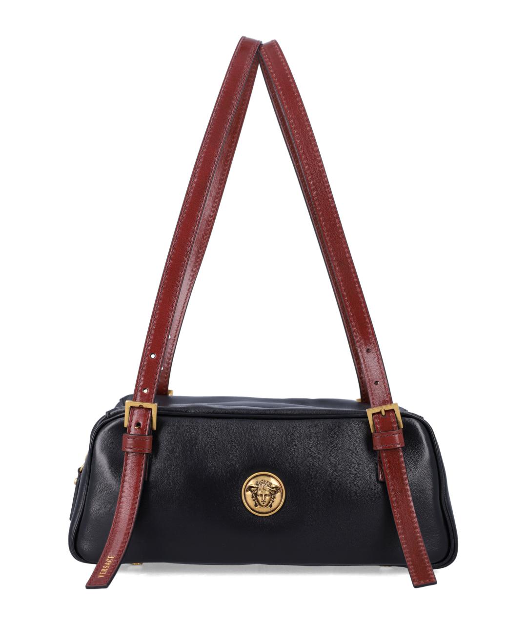VERSACE Черная кожаная сумка с короткими ручками, фото 1