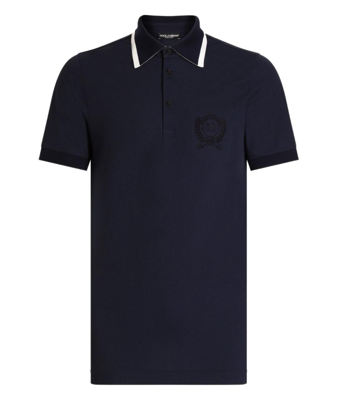 DOLCE&GABBANA Синее хлопко-полиэстеровое поло с коротким рукавом, фото 1