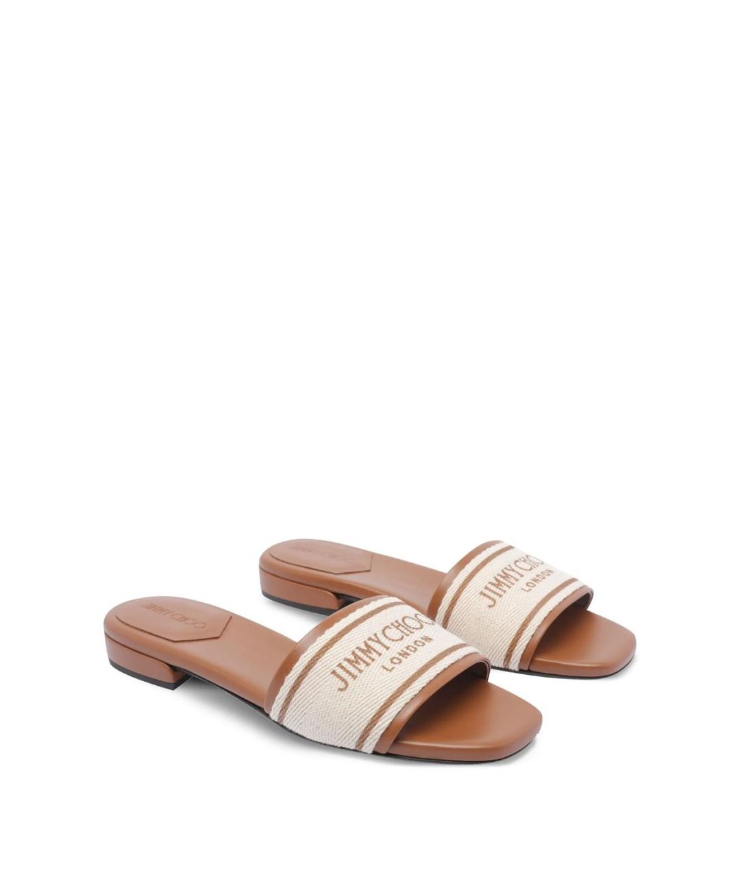 JIMMY CHOO Бежевые текстильные шлепанцы, фото 3