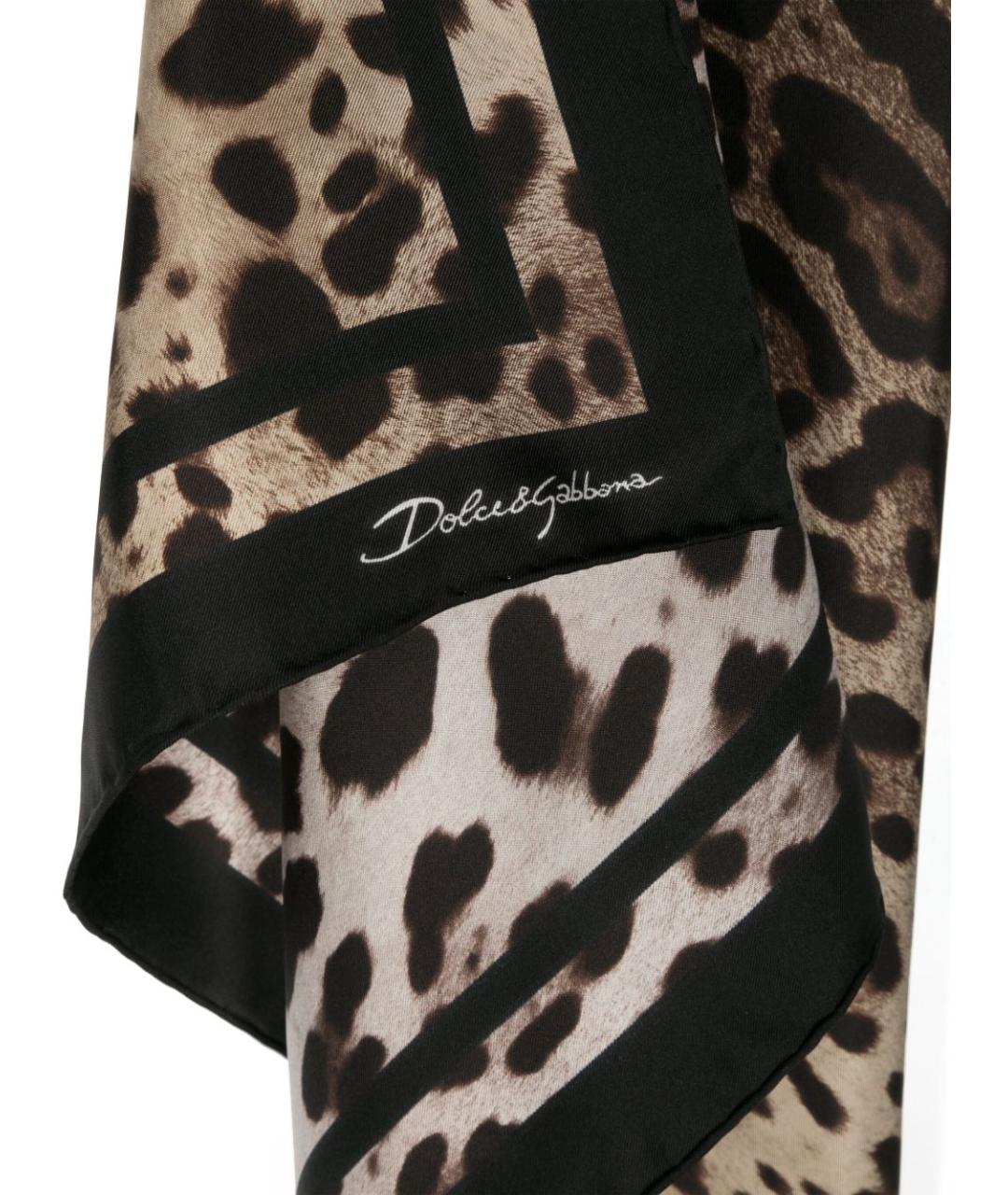 DOLCE&GABBANA Коричневый шелковый платок, фото 2