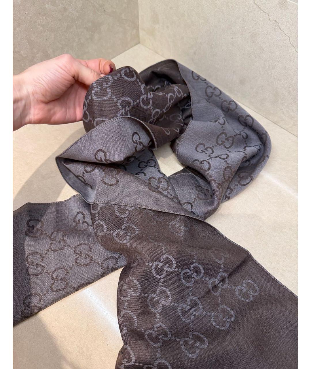 GUCCI Коричневый шерстяной платок, фото 4