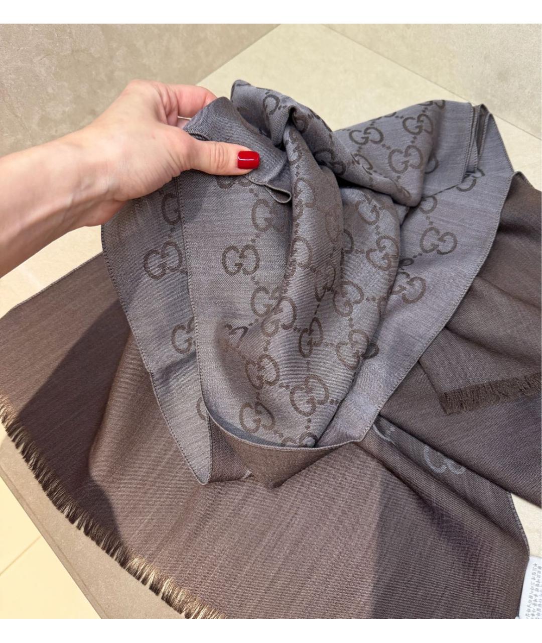 GUCCI Коричневый шерстяной платок, фото 5