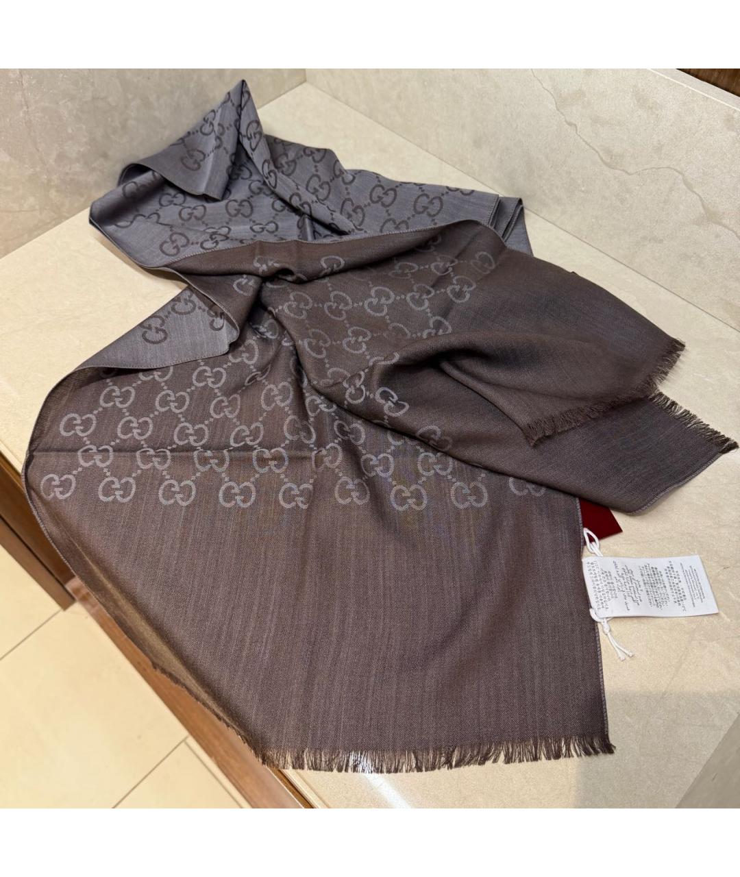 GUCCI Коричневый шерстяной платок, фото 6