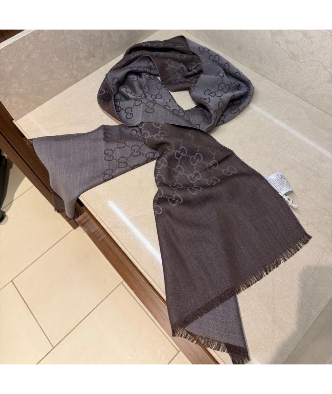GUCCI Коричневый шерстяной платок, фото 2