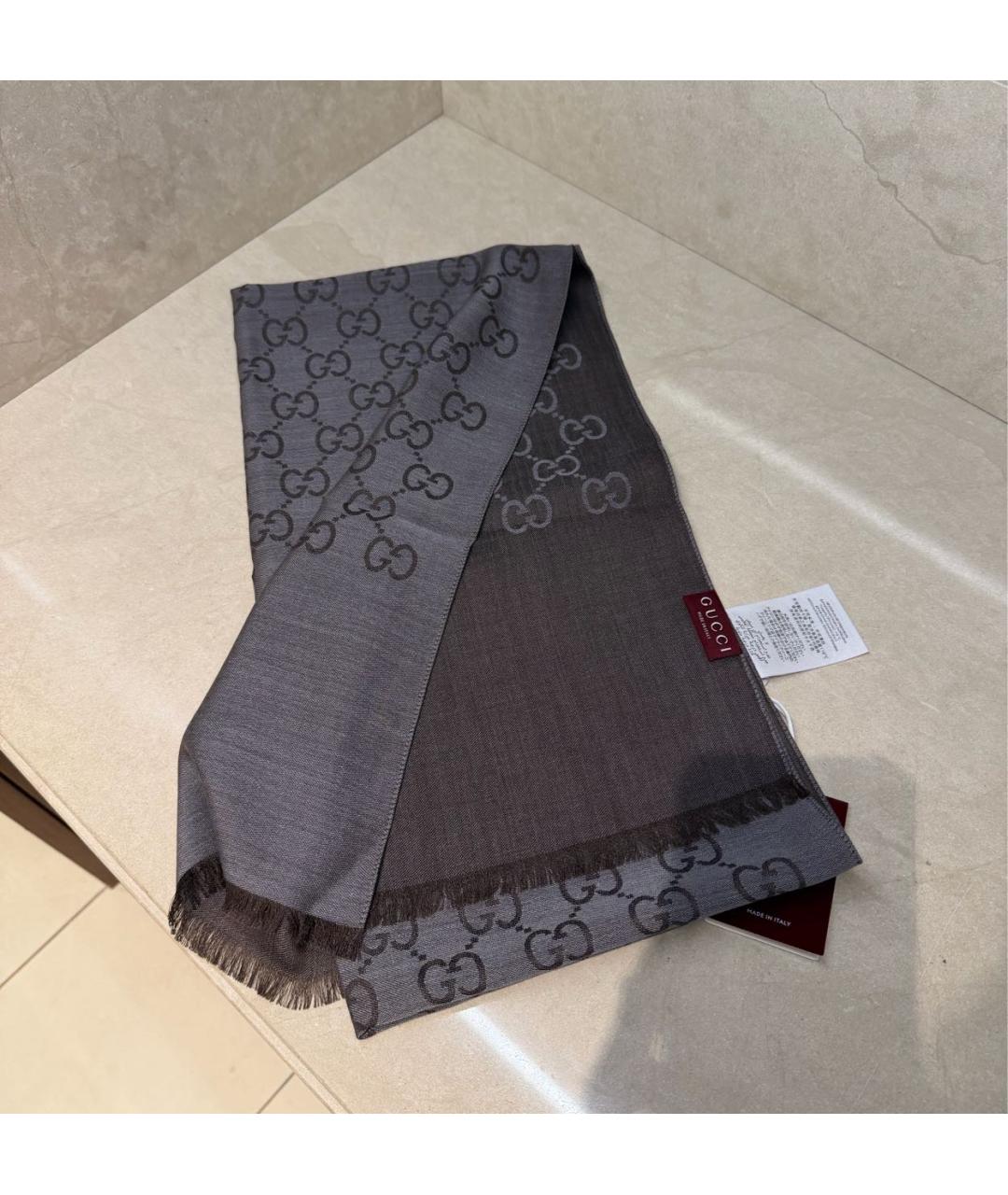 GUCCI Коричневый шерстяной платок, фото 7