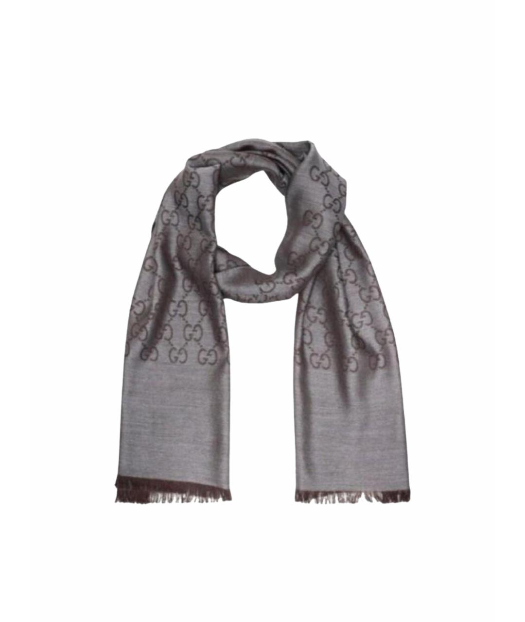 GUCCI Коричневый шерстяной платок, фото 1