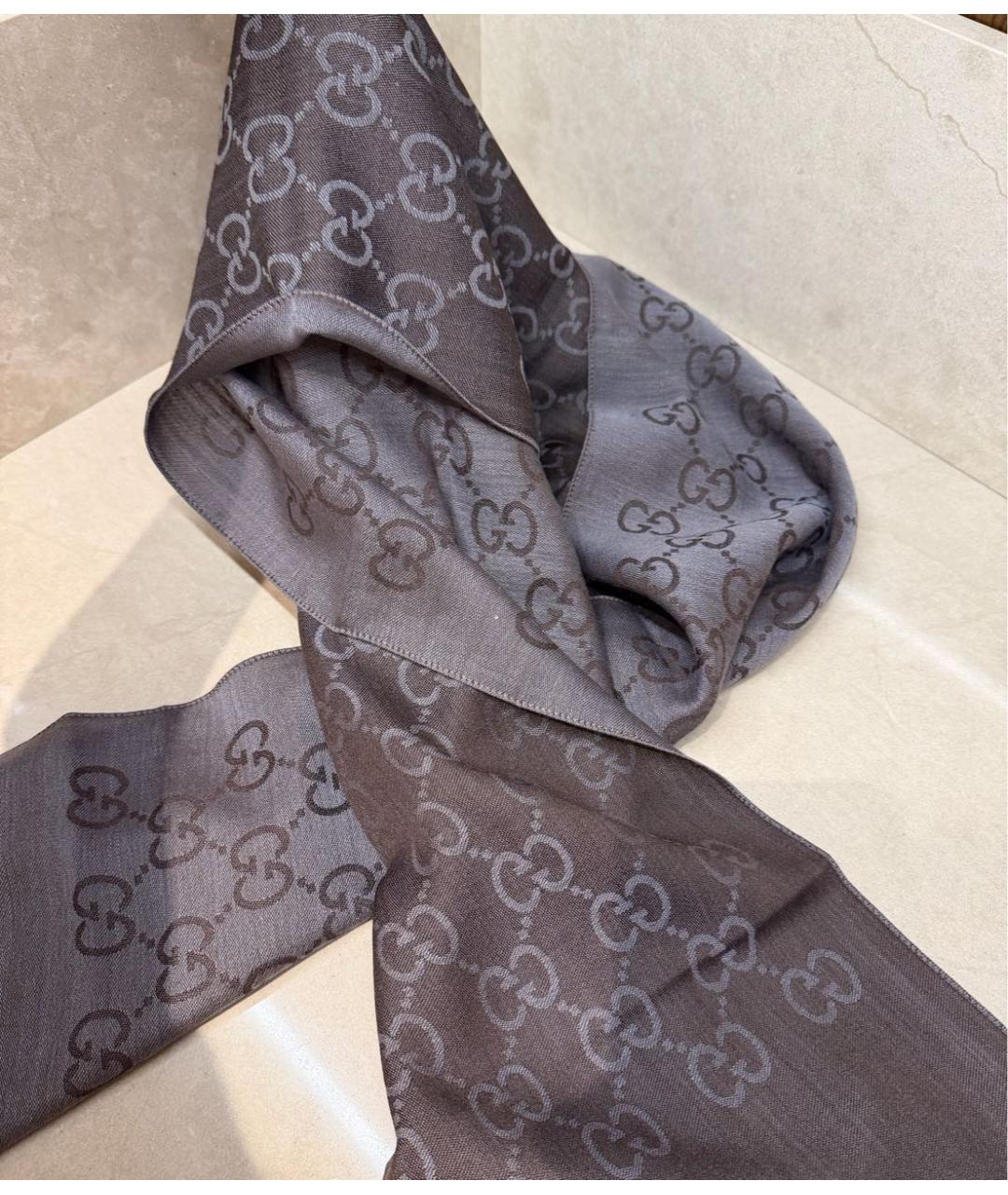 GUCCI Коричневый шерстяной платок, фото 3