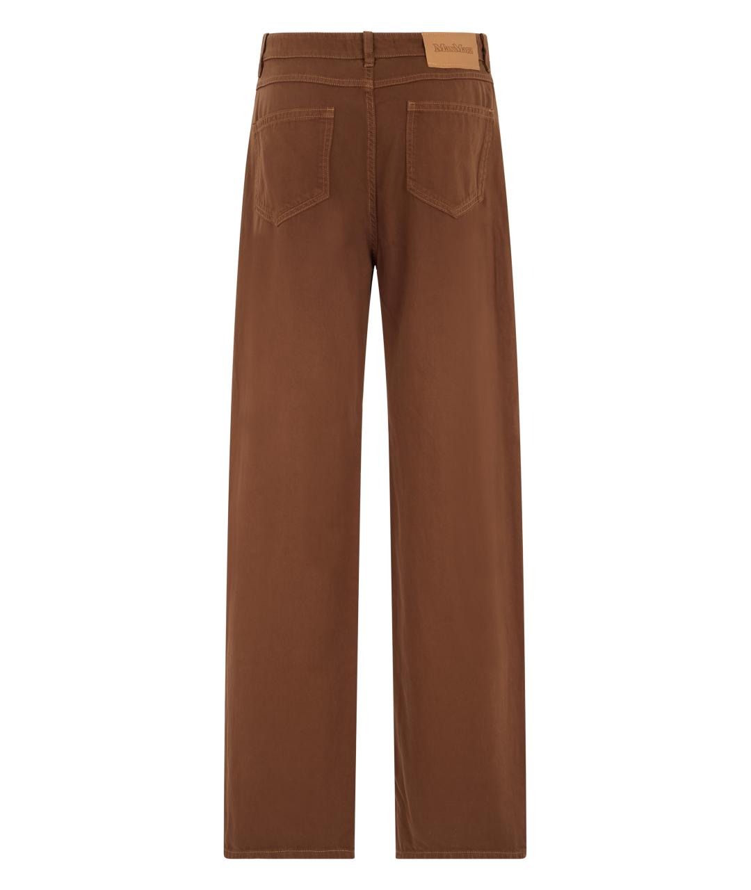 MAX MARA STUDIO Коричневые хлопковые прямые брюки, фото 2