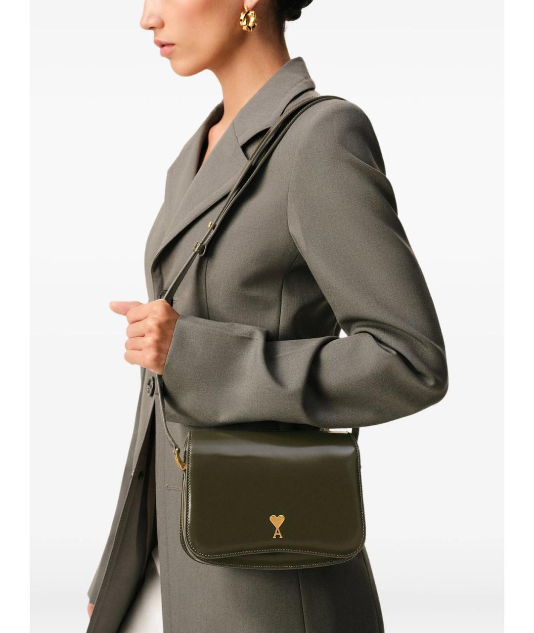 Ami Paris Зеленая кожаная сумка через плечо, фото 2