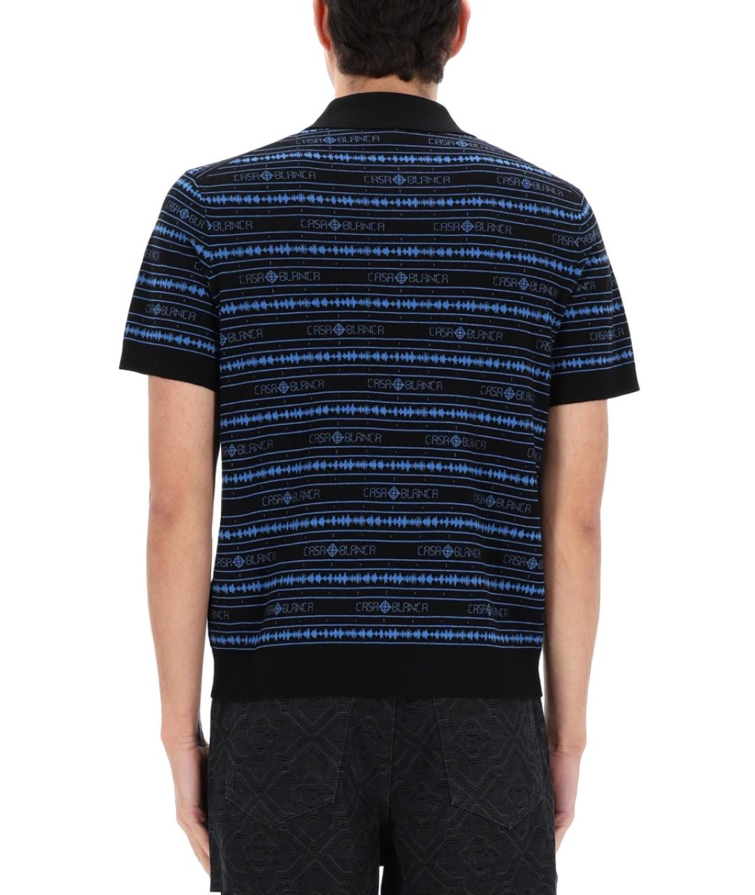 CASABLANCA Темно-синее хлопко-шерстяное поло с коротким рукавом, фото 4