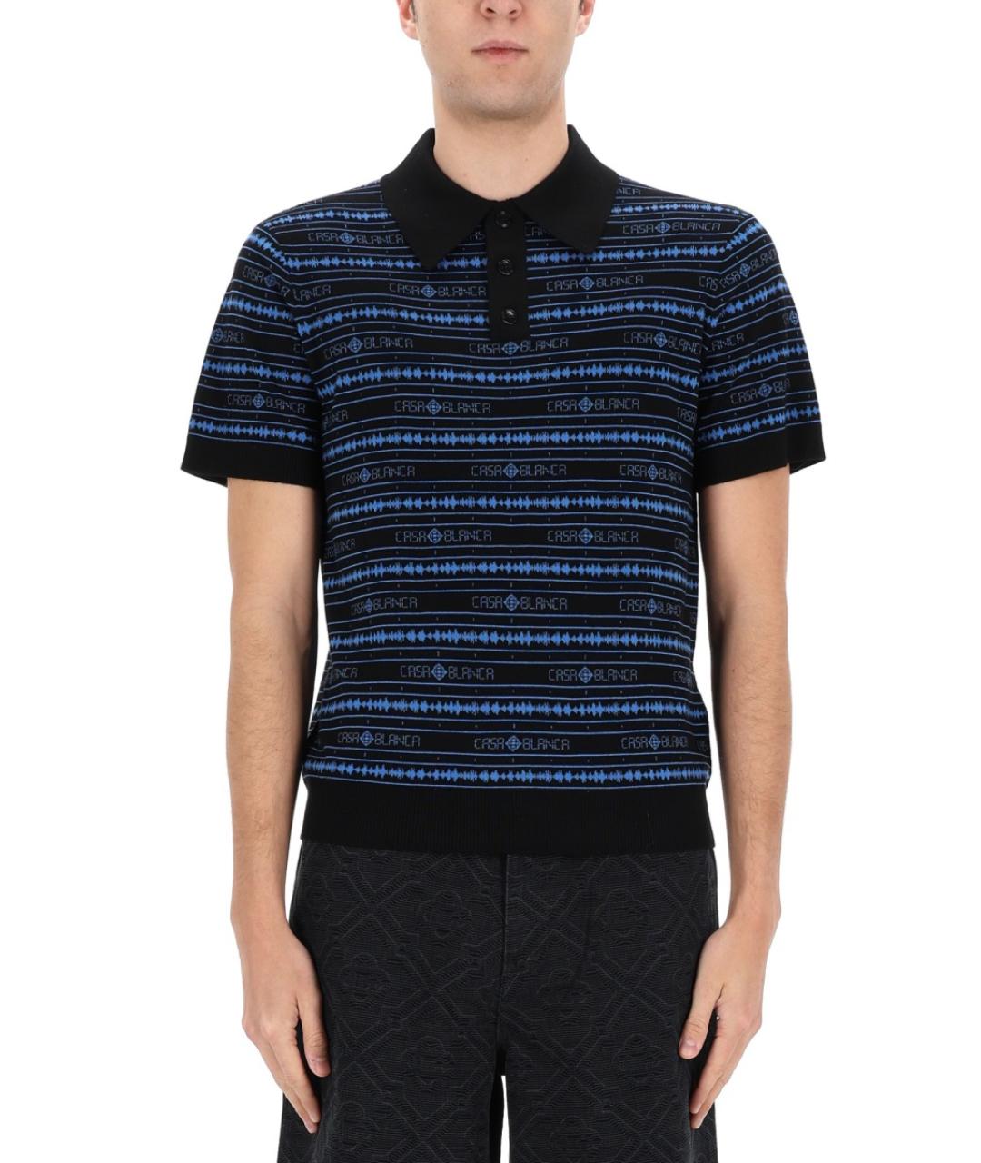 CASABLANCA Темно-синее хлопко-шерстяное поло с коротким рукавом, фото 3