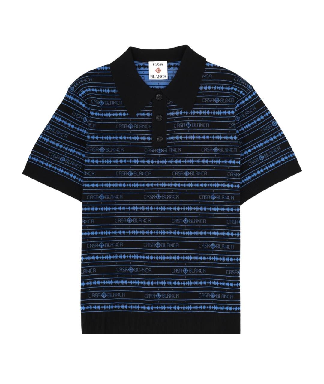 CASABLANCA Темно-синее хлопко-шерстяное поло с коротким рукавом, фото 1