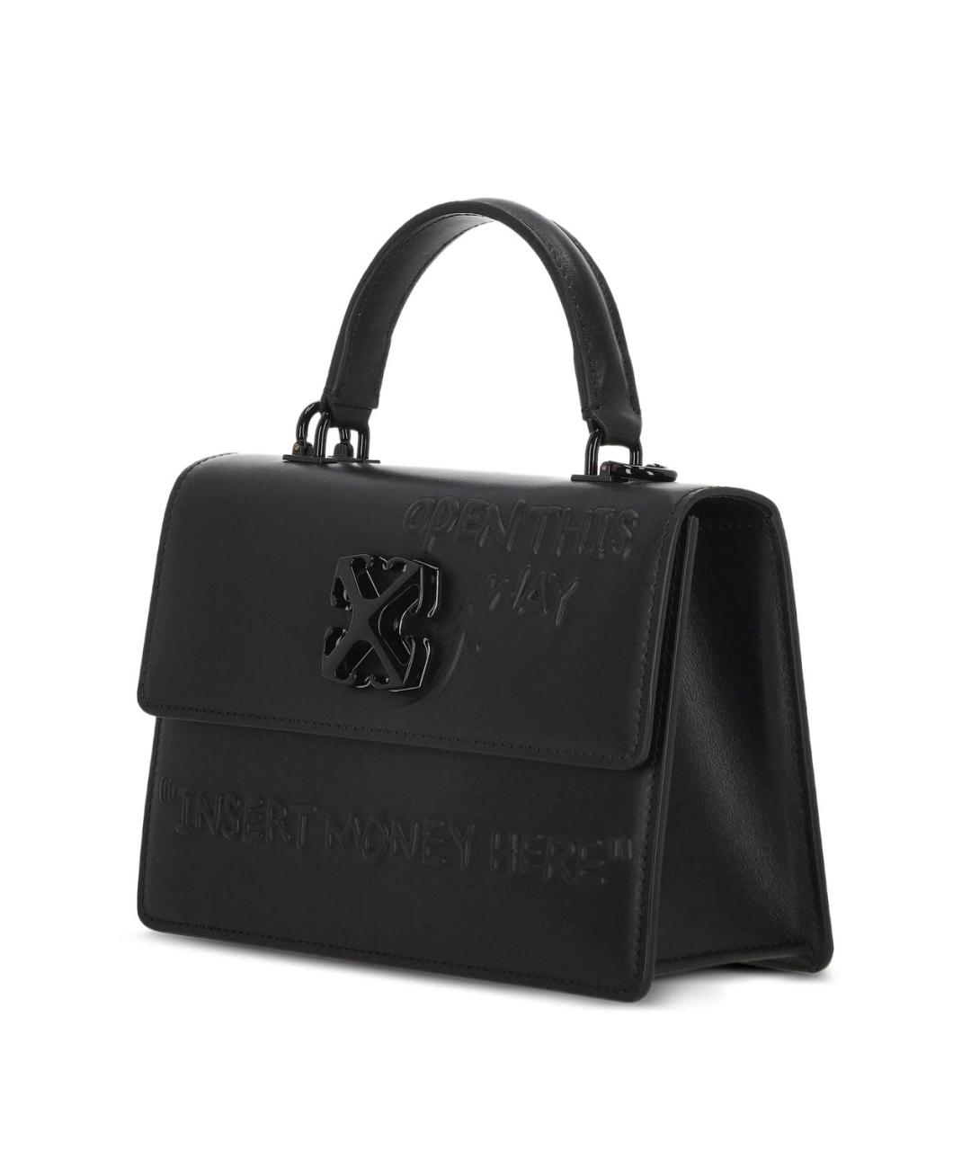 OFF-WHITE Черная кожаная сумка с короткими ручками, фото 2