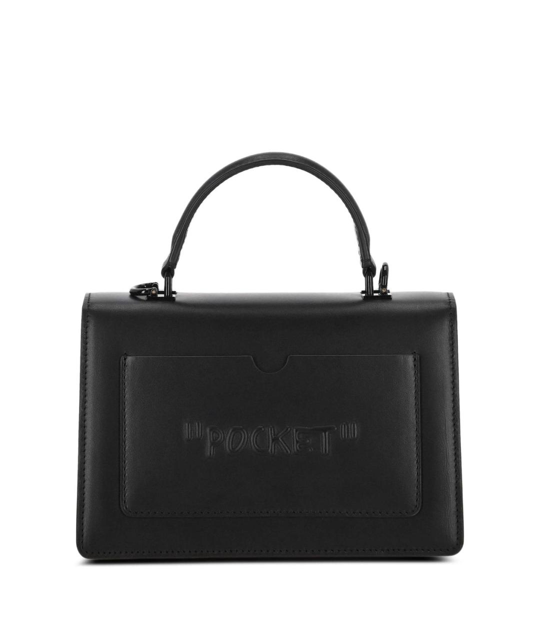 OFF-WHITE Черная кожаная сумка с короткими ручками, фото 4