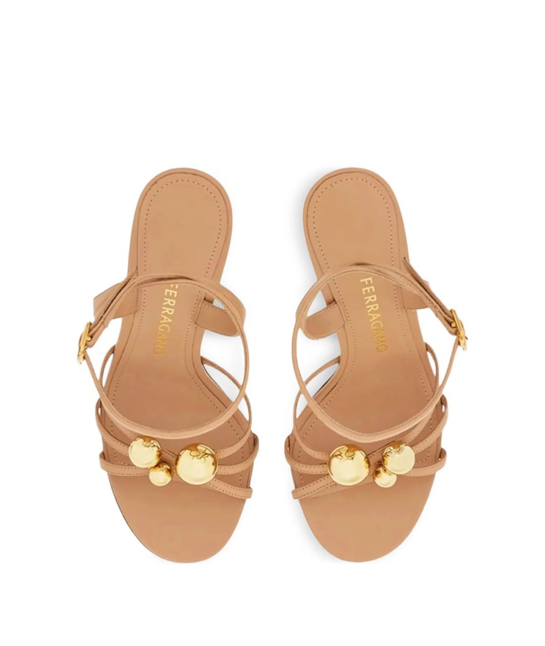 FERRAGAMO Бежевые кожаные босоножки, фото 4