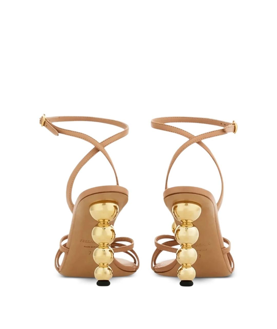 FERRAGAMO Бежевые кожаные босоножки, фото 2