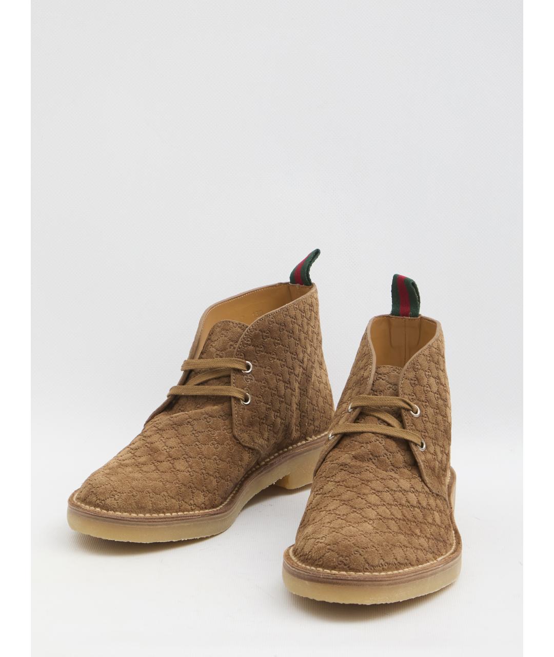 GUCCI Коричневые кожаные низкие ботинки, фото 5