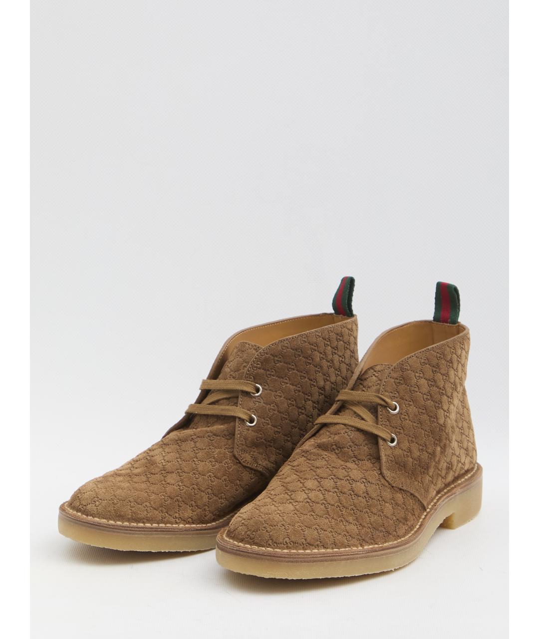 GUCCI Коричневые кожаные низкие ботинки, фото 2