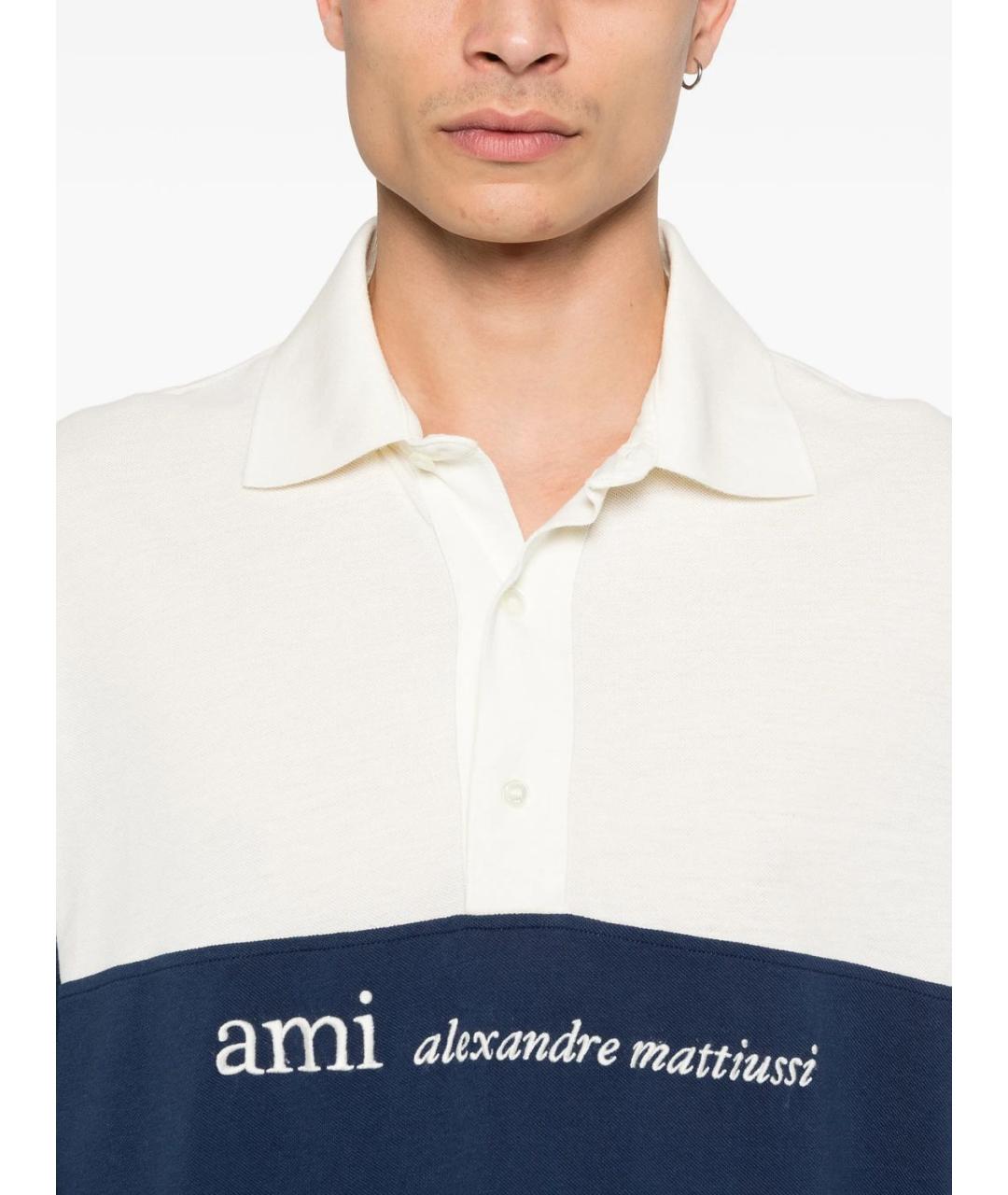 Ami Paris Синее хлопковое поло с длинным рукавом, фото 2