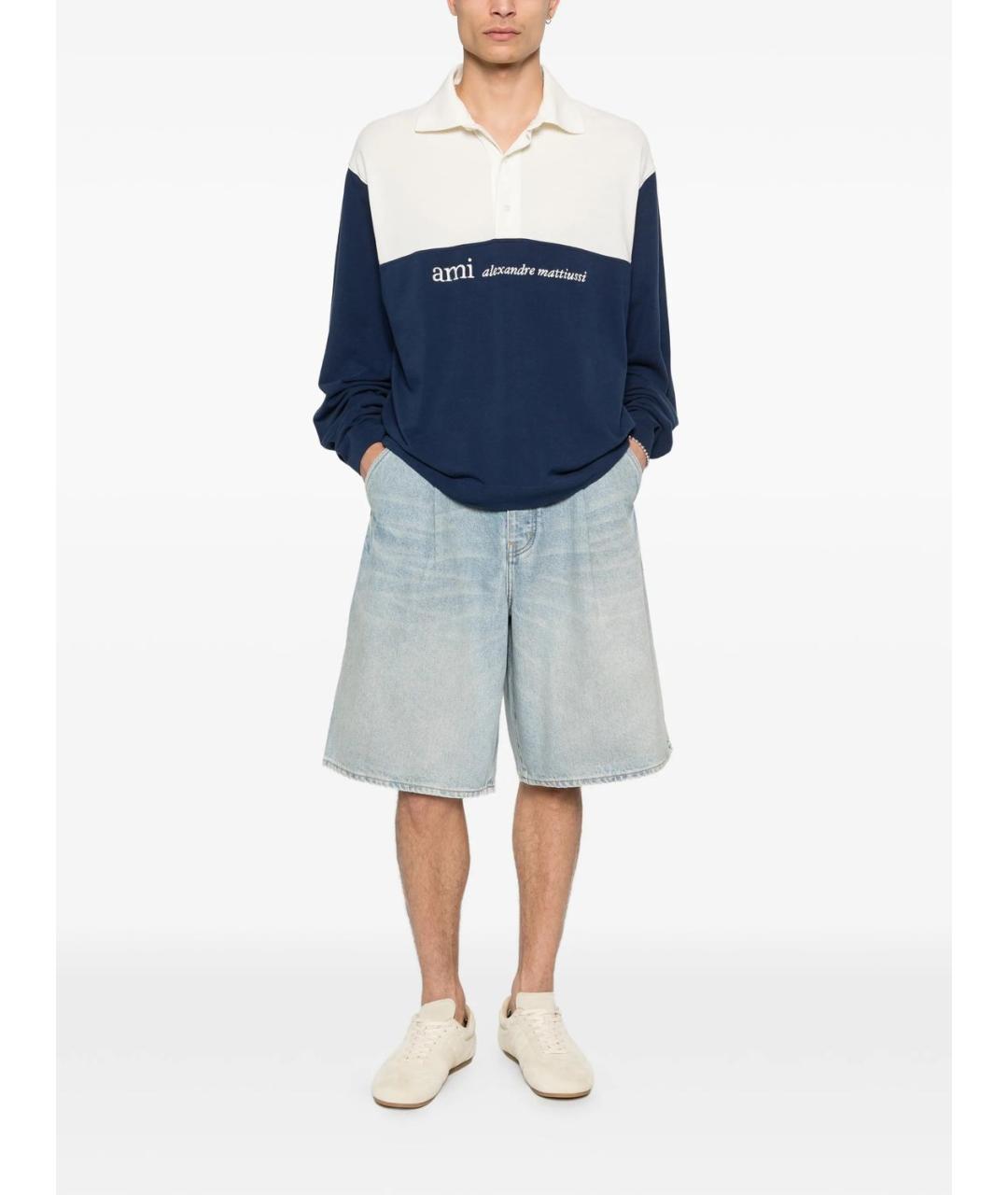 Ami Paris Синее хлопковое поло с длинным рукавом, фото 3