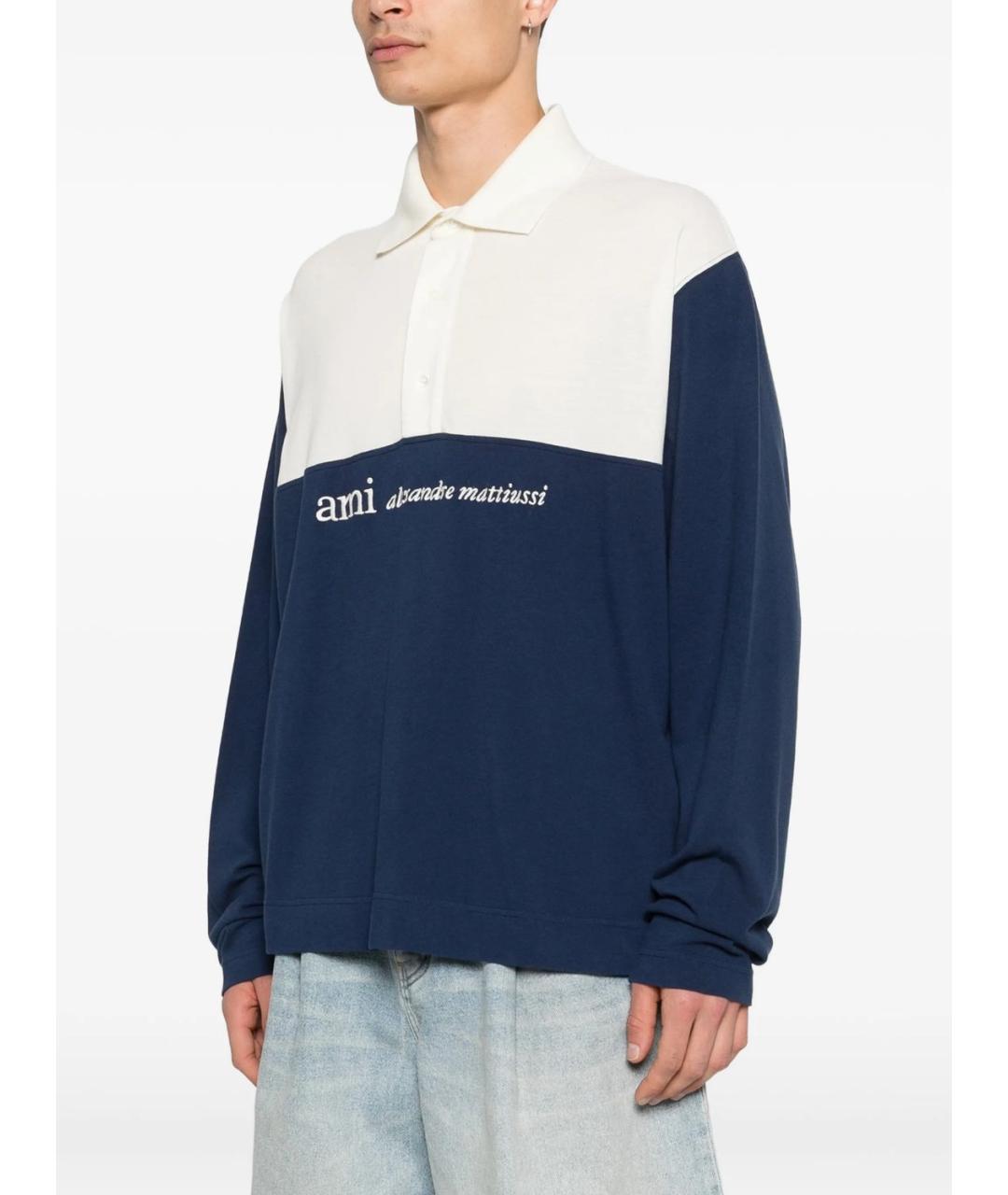 Ami Paris Синее хлопковое поло с длинным рукавом, фото 5