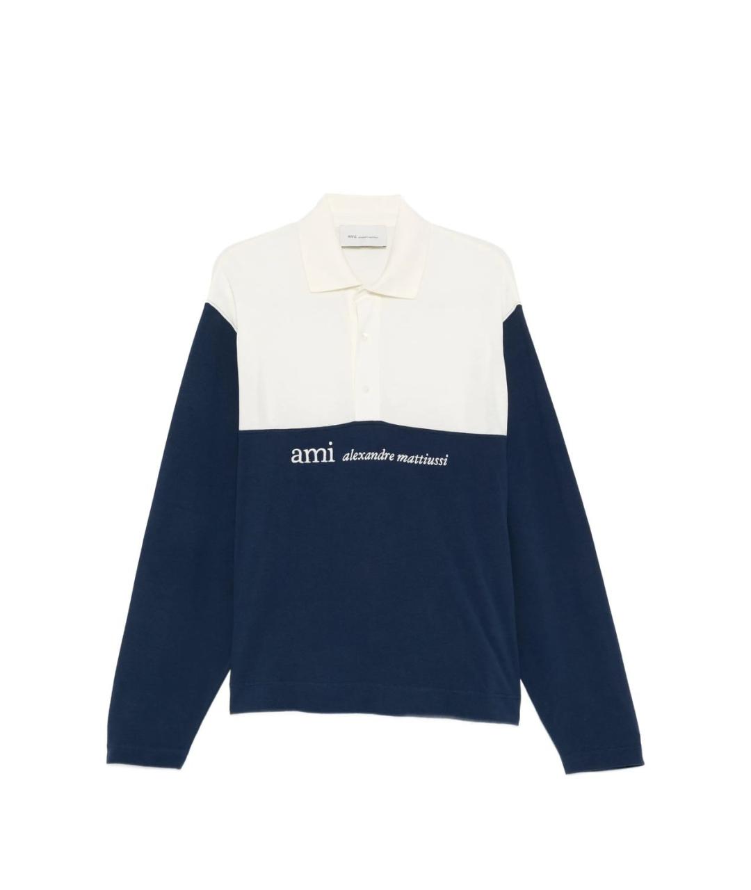 Ami Paris Синее хлопковое поло с длинным рукавом, фото 1