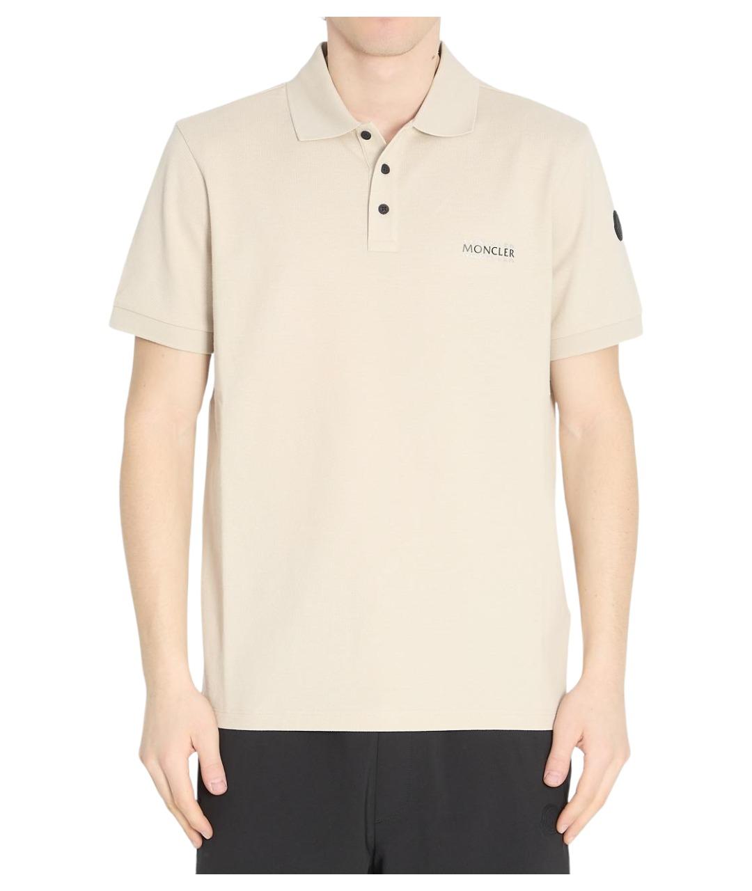 MONCLER Бежевое хлопковое поло с коротким рукавом, фото 1