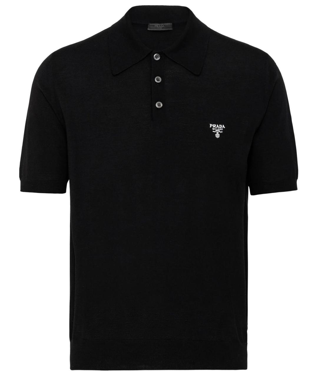 PRADA Черное хлопко-шерстяное поло с коротким рукавом, фото 1