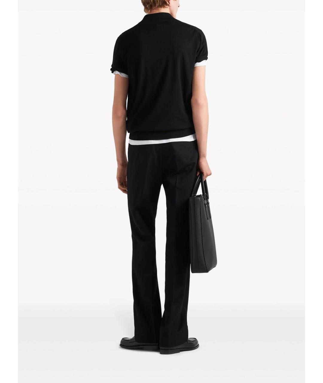 PRADA Черное хлопко-шерстяное поло с коротким рукавом, фото 2