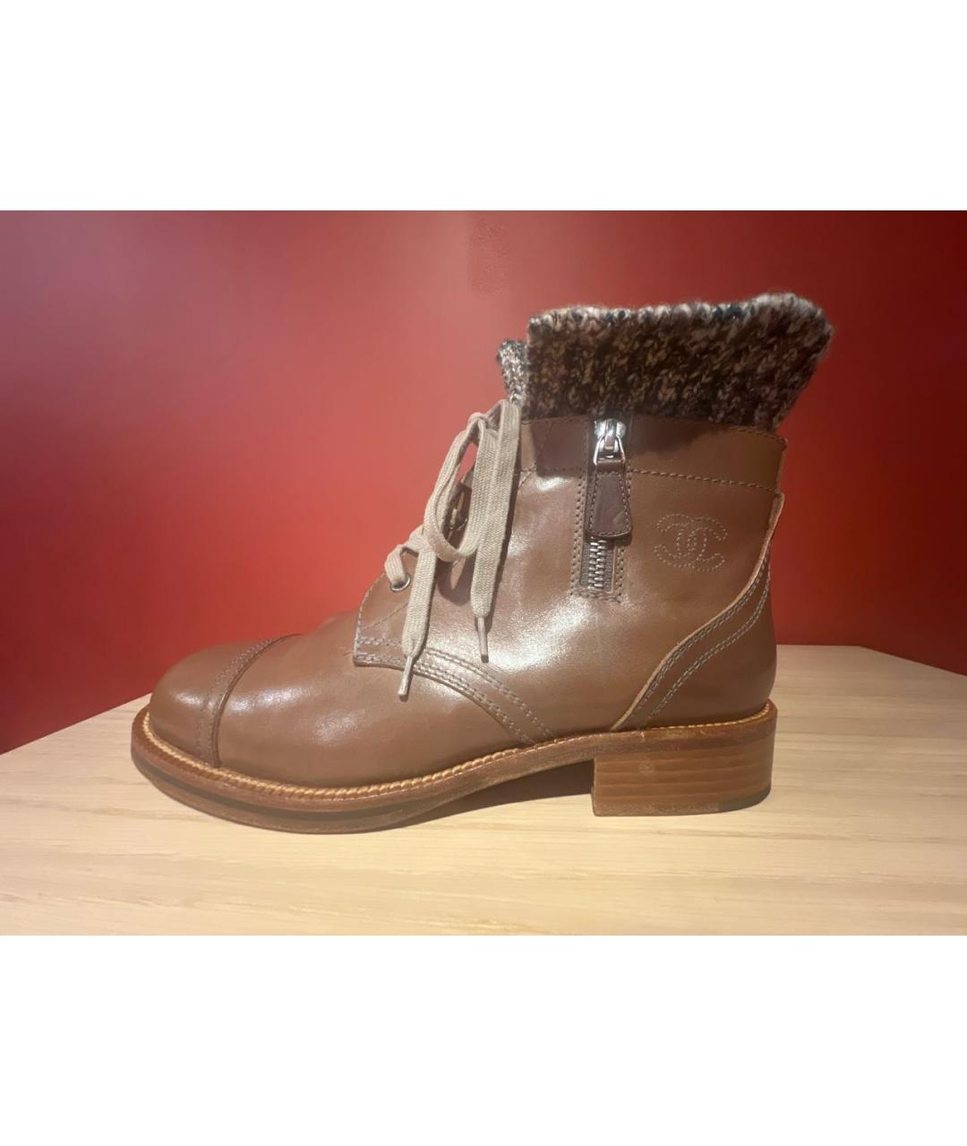 CHANEL Коричневые кожаные ботинки, фото 7