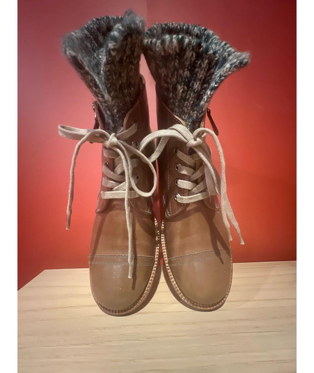 CHANEL Коричневые кожаные ботинки, фото 2