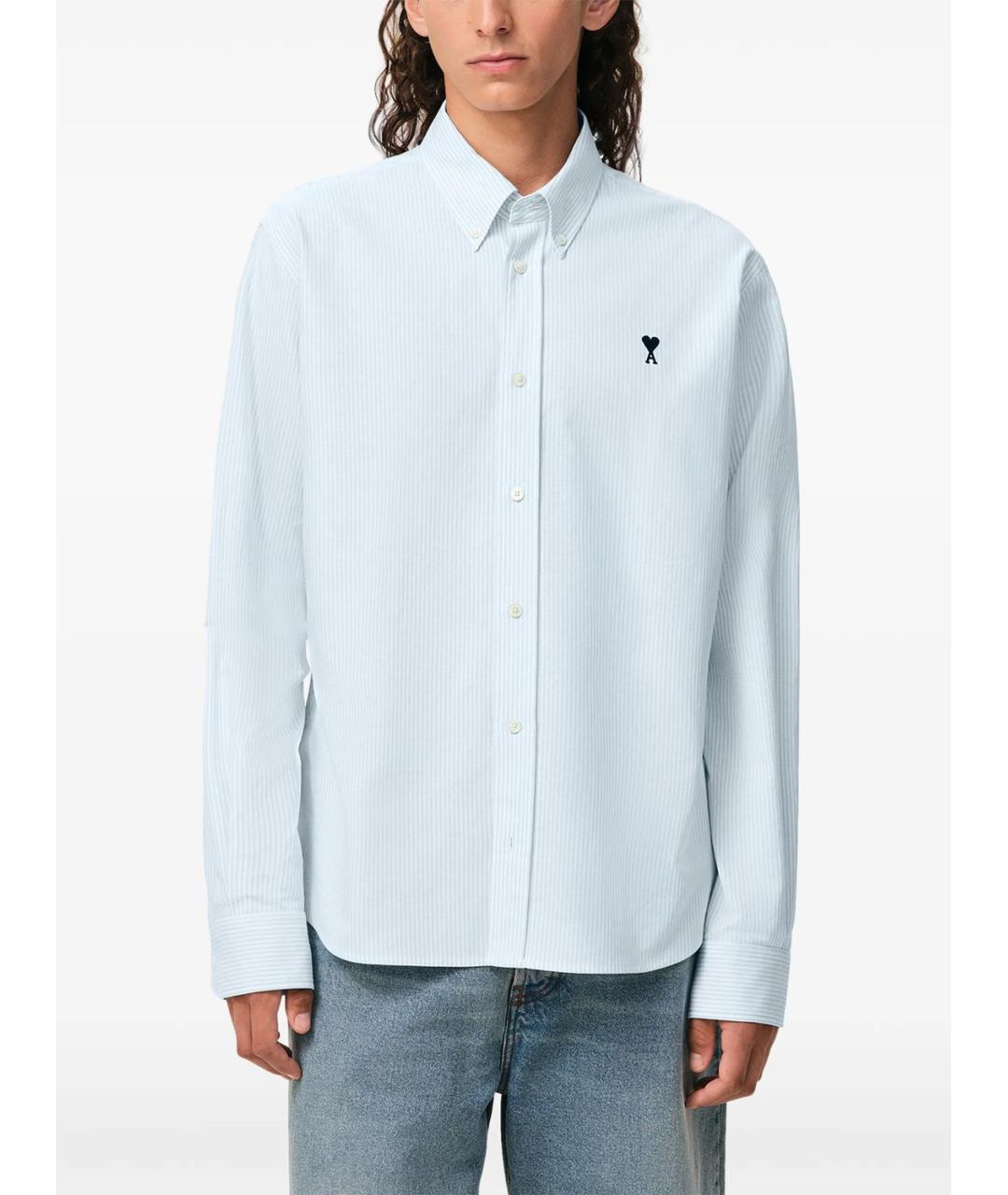 Ami Paris Голубая хлопковая кэжуал рубашка, фото 4