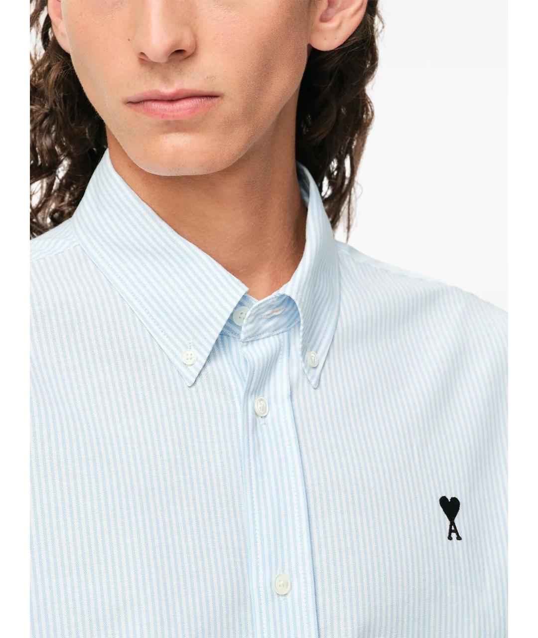 Ami Paris Голубая хлопковая кэжуал рубашка, фото 3