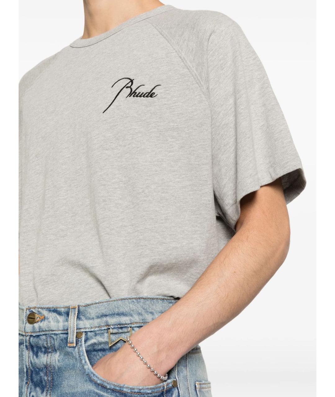 RHUDE Серая хлопковая футболка, фото 2