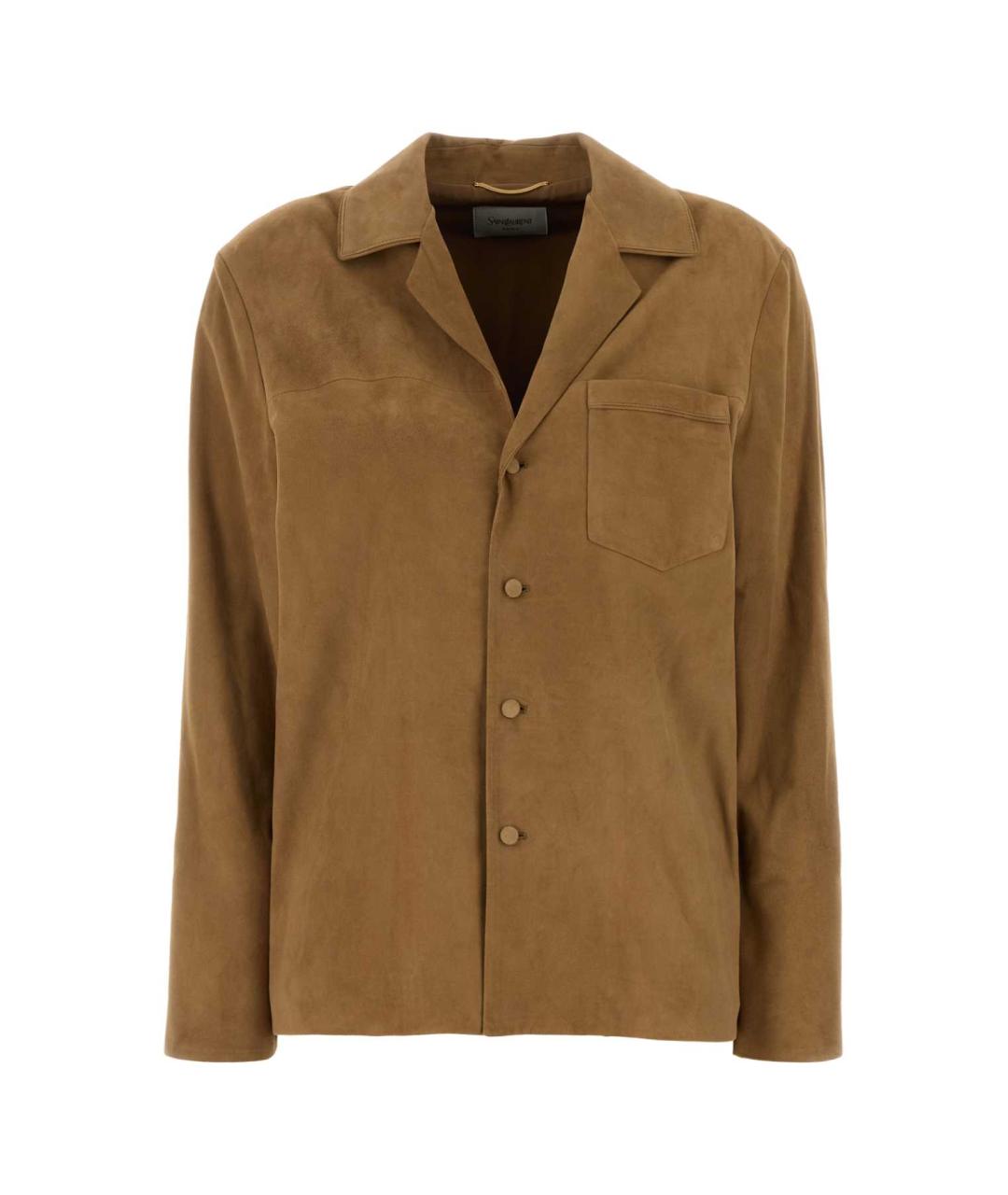 SAINT LAURENT Бежевая кожаная рубашка, фото 1