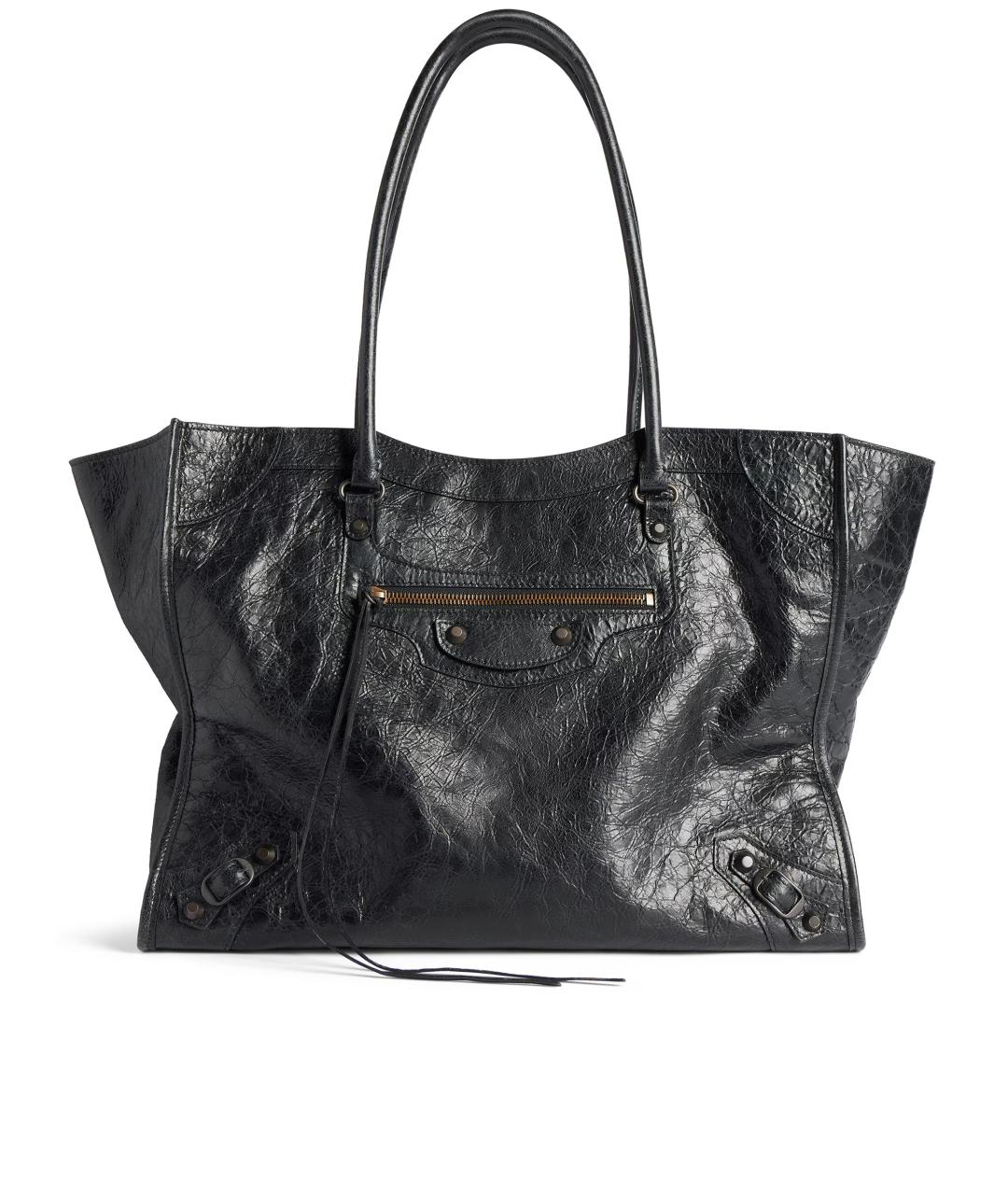 BALENCIAGA Черная кожаная сумка тоут, фото 1