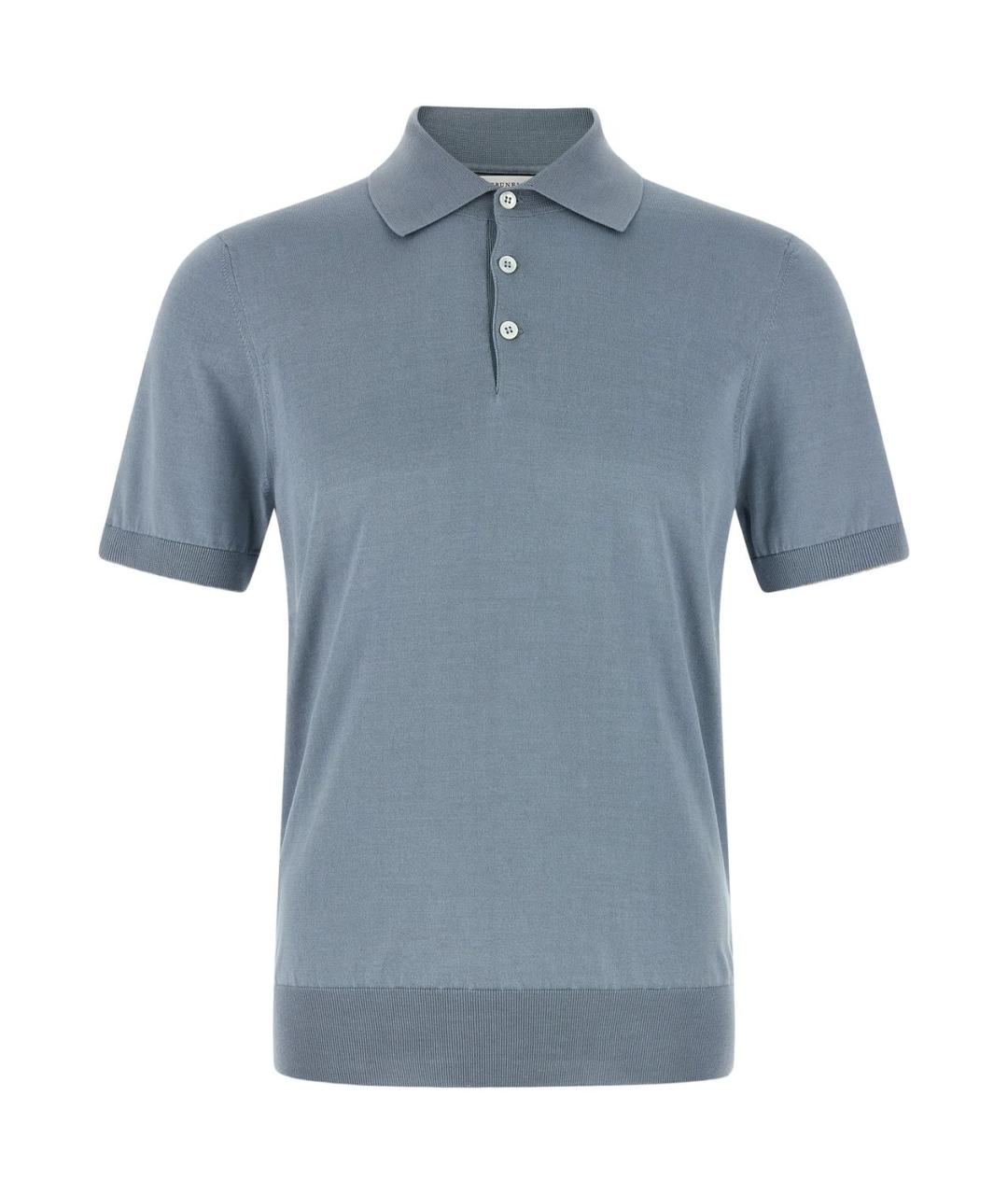 BRUNELLO CUCINELLI Синее вискозное поло с коротким рукавом, фото 1