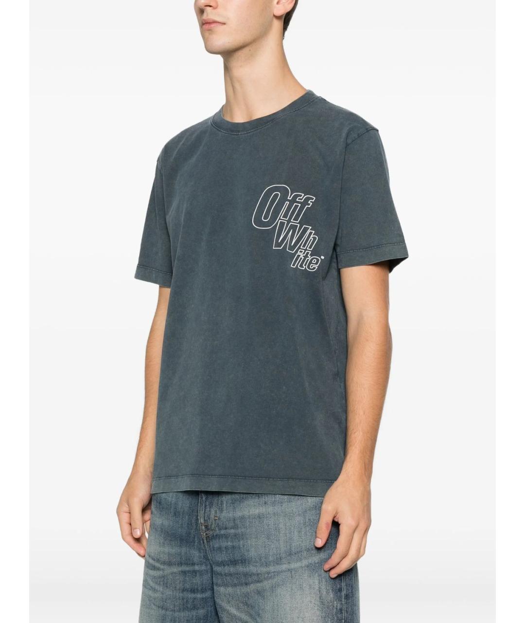 OFF-WHITE Серая хлопковая футболка, фото 2
