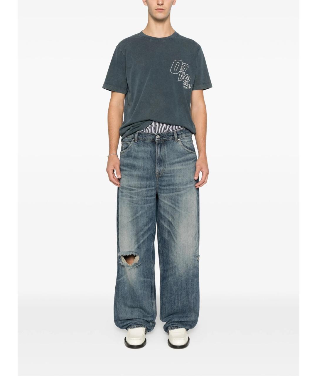 OFF-WHITE Серая хлопковая футболка, фото 3