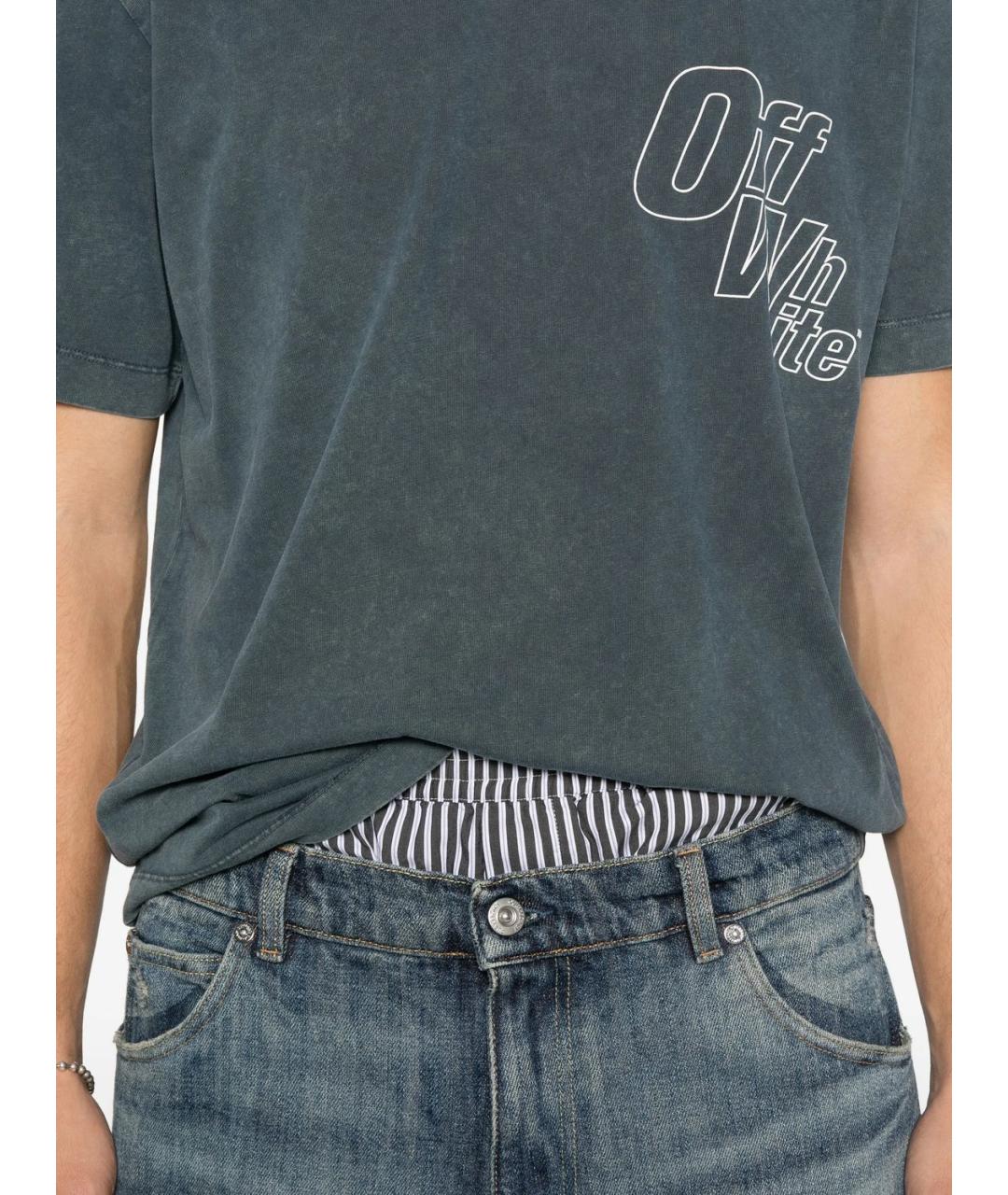 OFF-WHITE Серая хлопковая футболка, фото 5