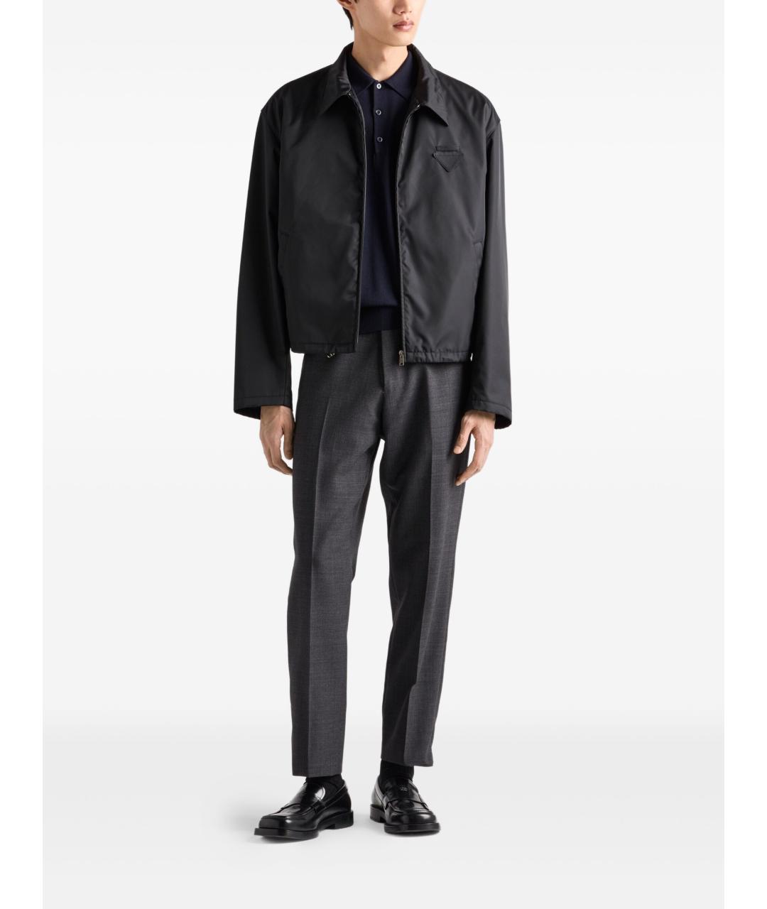 PRADA Темно-синее хлопко-шерстяное поло с коротким рукавом, фото 4