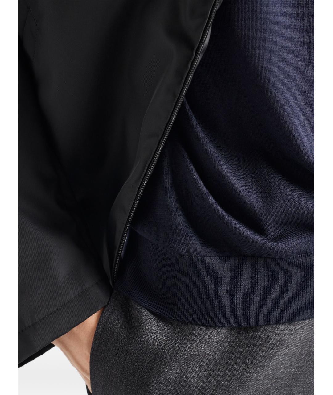 PRADA Темно-синее хлопко-шерстяное поло с коротким рукавом, фото 3