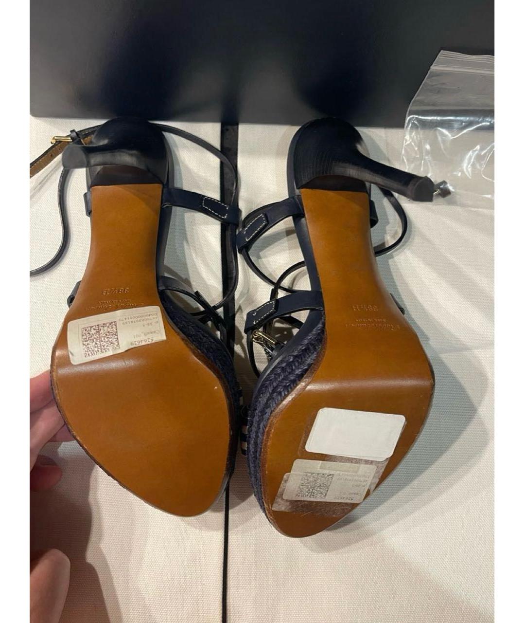 RALPH LAUREN Темно-синие кожаные босоножки, фото 5