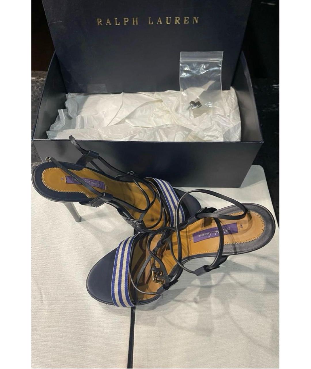 RALPH LAUREN Темно-синие кожаные босоножки, фото 6